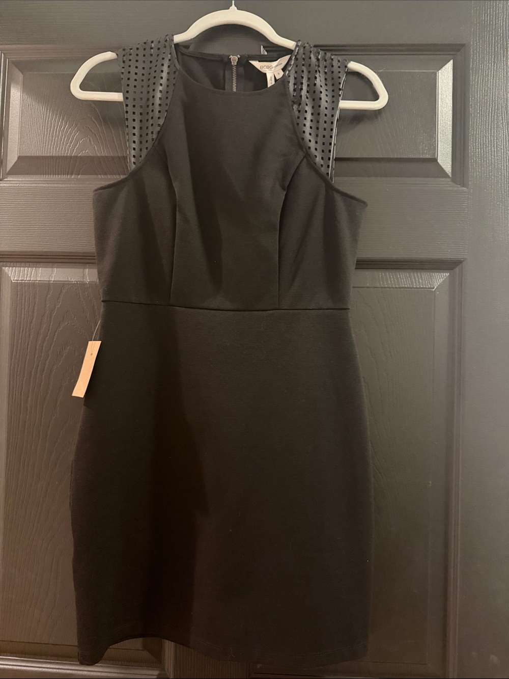 NWT BCBGeneration Black Faux Leather Cutout Shoulder Dress Size 6